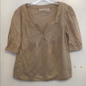 DKNY JEANS gold shimmer light cotton pleat blouse S
